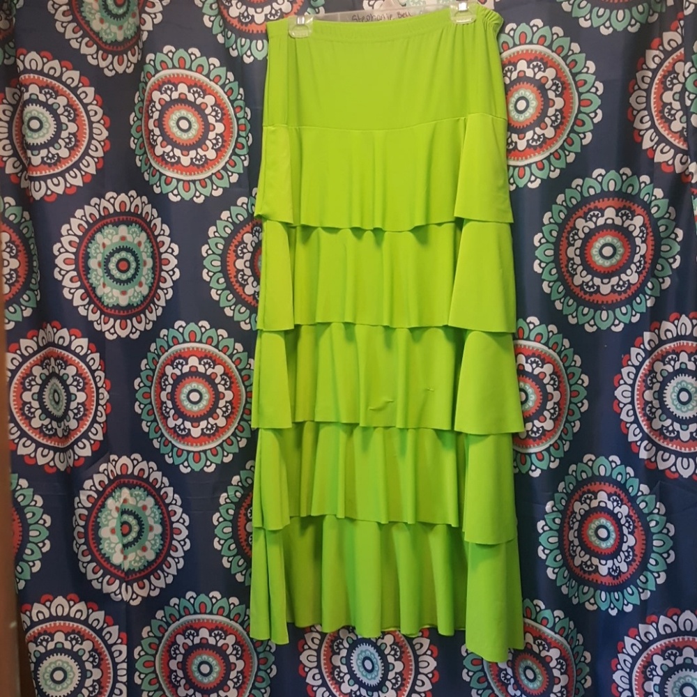 Green ruffled skirt